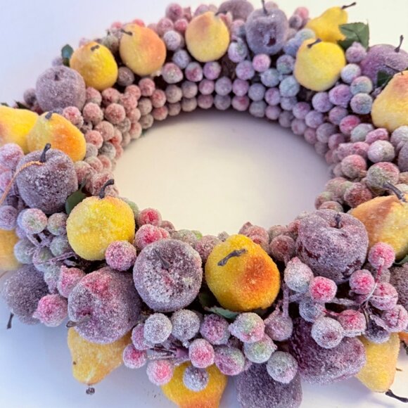 Frosted Sugared Fruit Wreath Artificial Home Decor VTG Centerpiece By Valerie - Picture 13 of 15